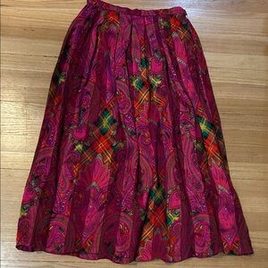 Vintage colors pop fuschia silk lined Skirt with tartan accents Carlisle